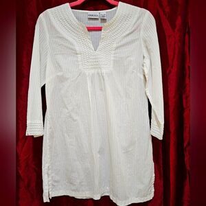 Chico's white striped peasant blouse, size 0, US size Small, 100% cotton
